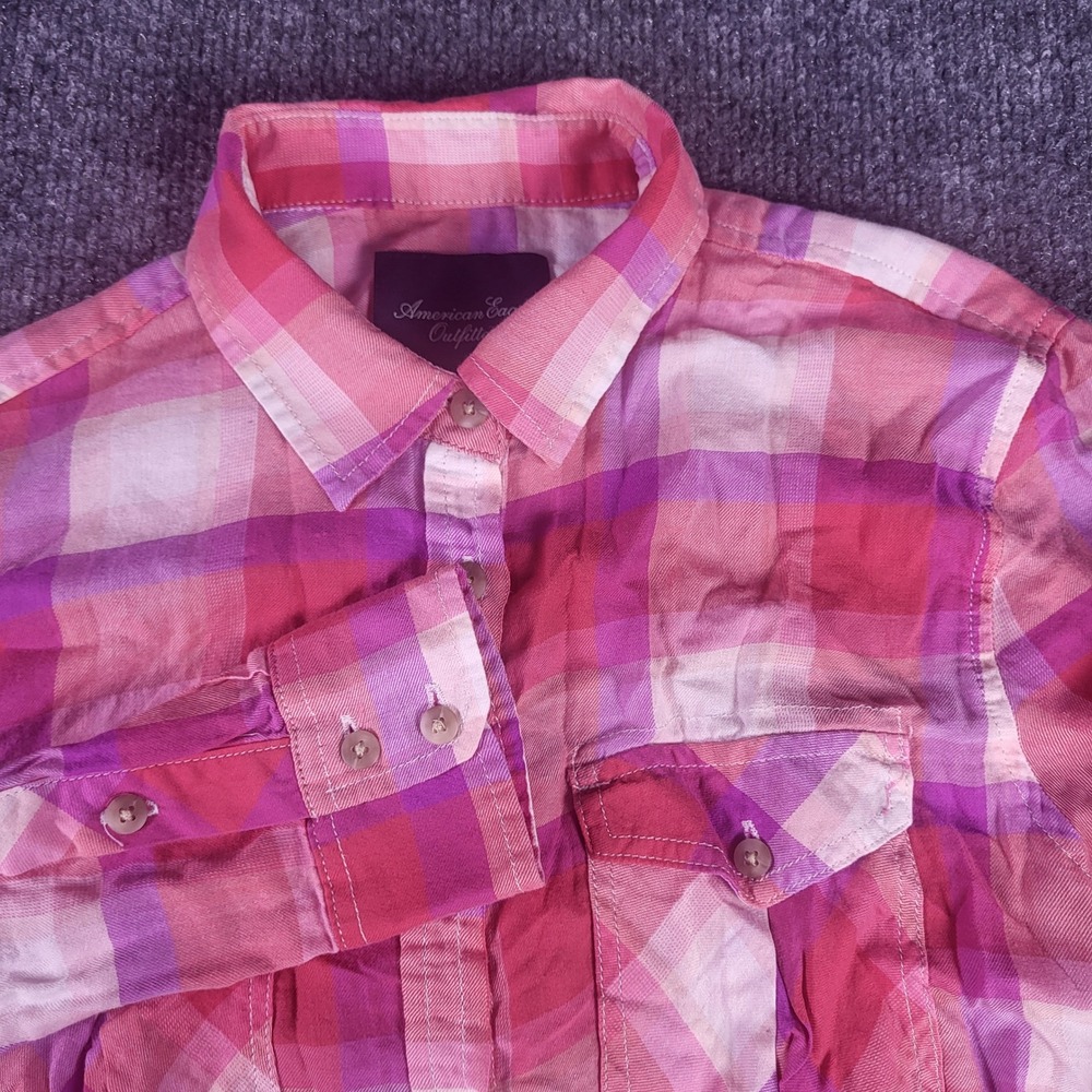 American Eagle Outfitters Pink Purple Plaid Long Sleeve Button Down Shirt XS